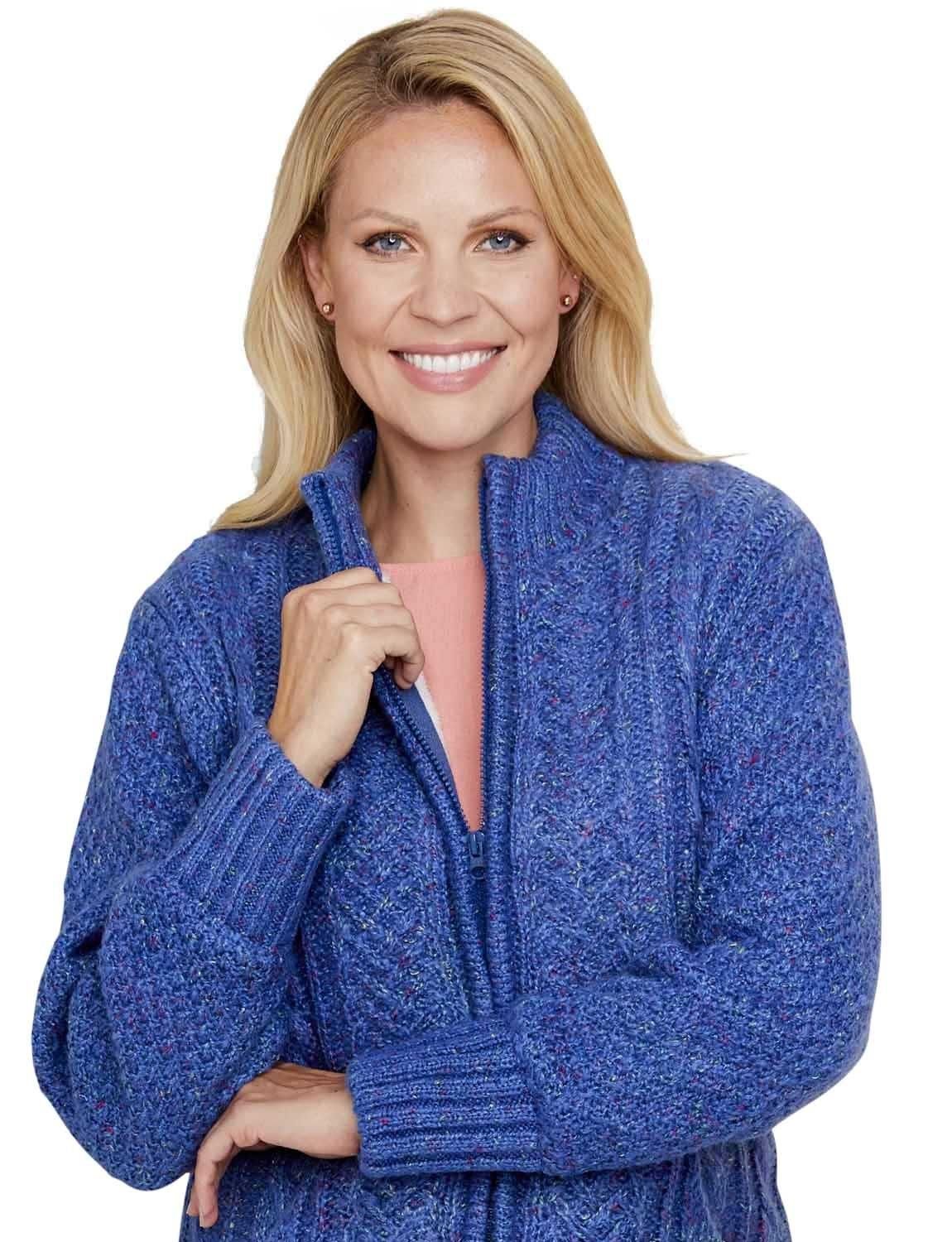 Amber Amber Women's Borg Fleece Lined Zip Cardigan in Blue - 2