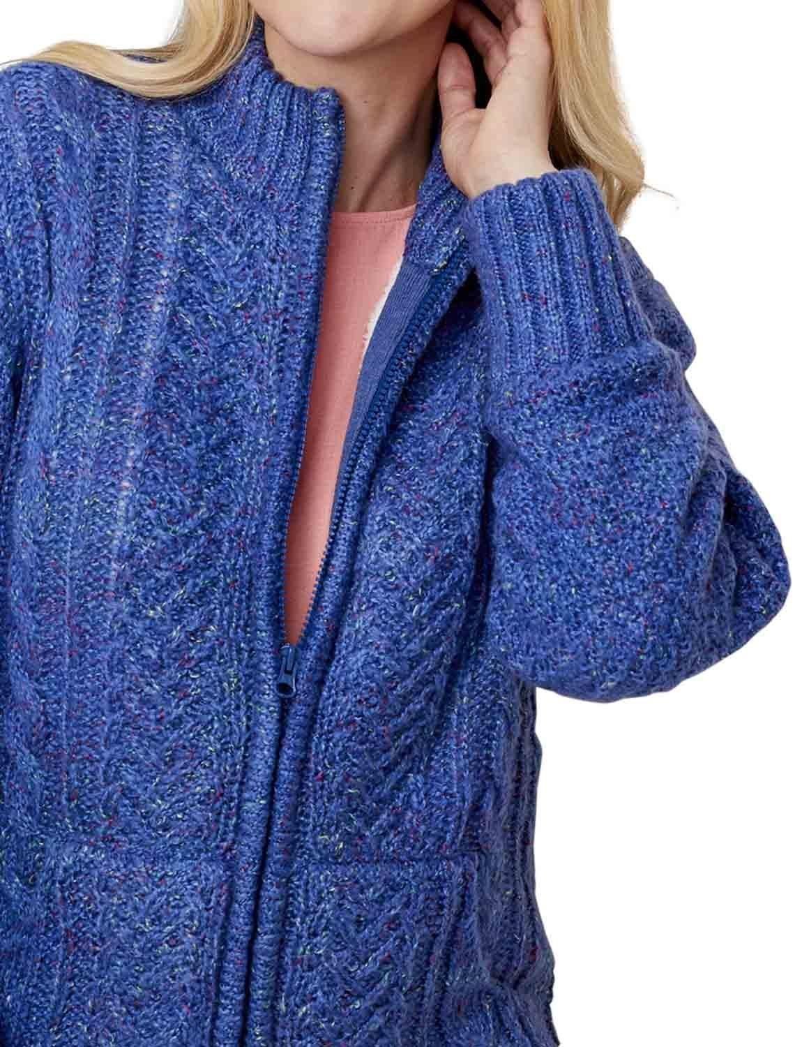 Amber Amber Women's Borg Fleece Lined Zip Cardigan in Blue - 3