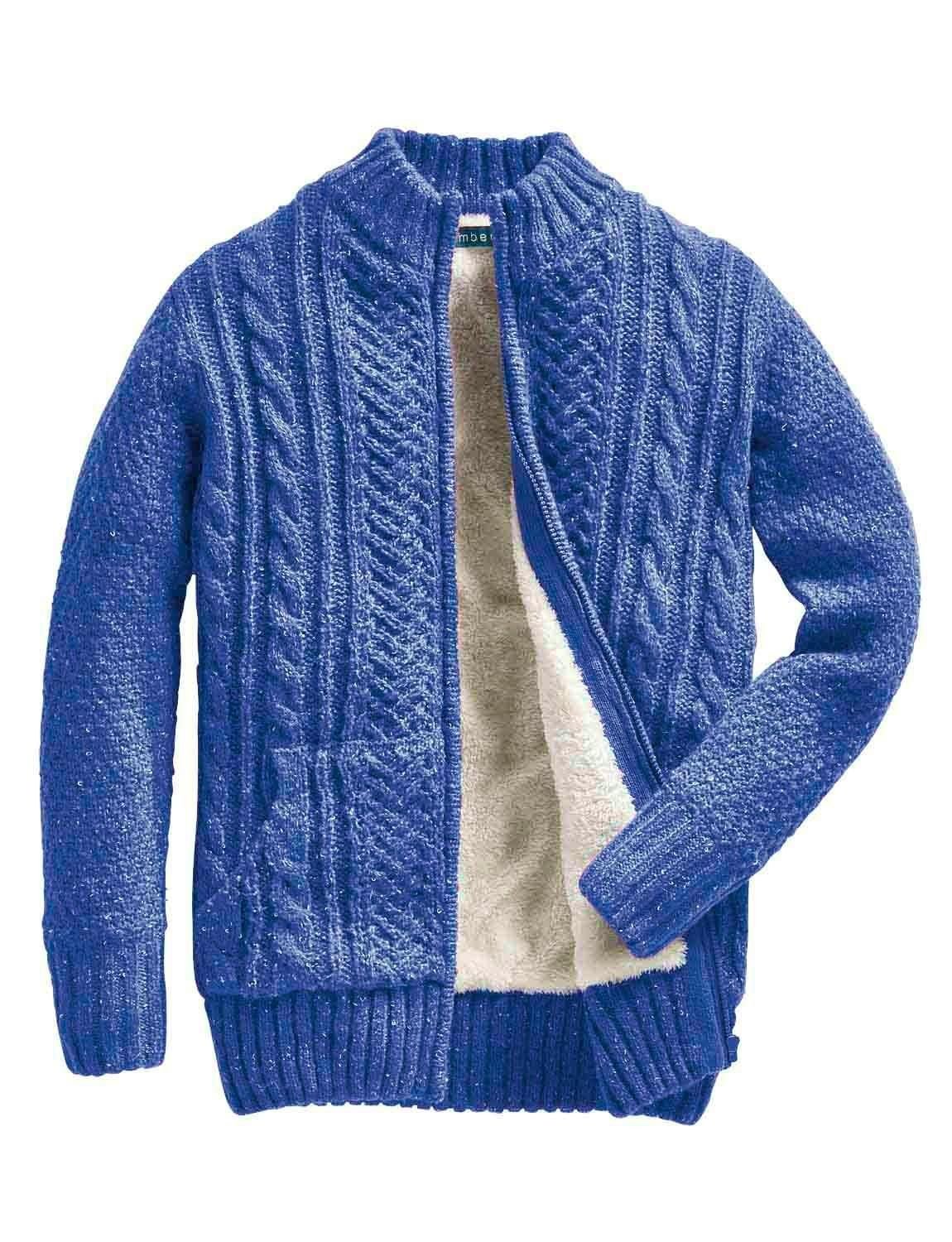 Amber Amber Women's Borg Fleece Lined Zip Cardigan in Blue - 4