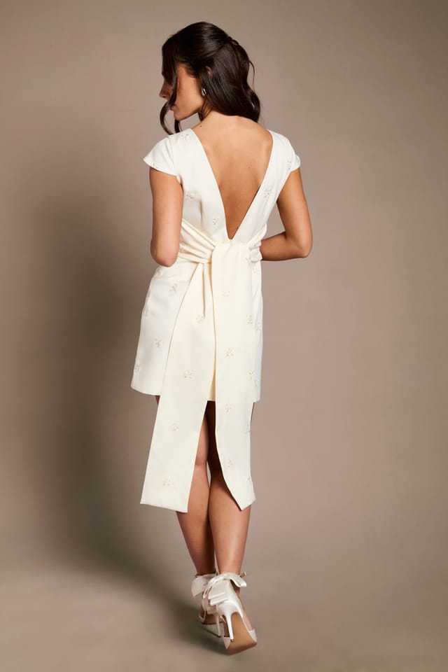 Oasis Oasis Women's Embellished Drape Bow Wedding Mini Dress in Ivory - 3