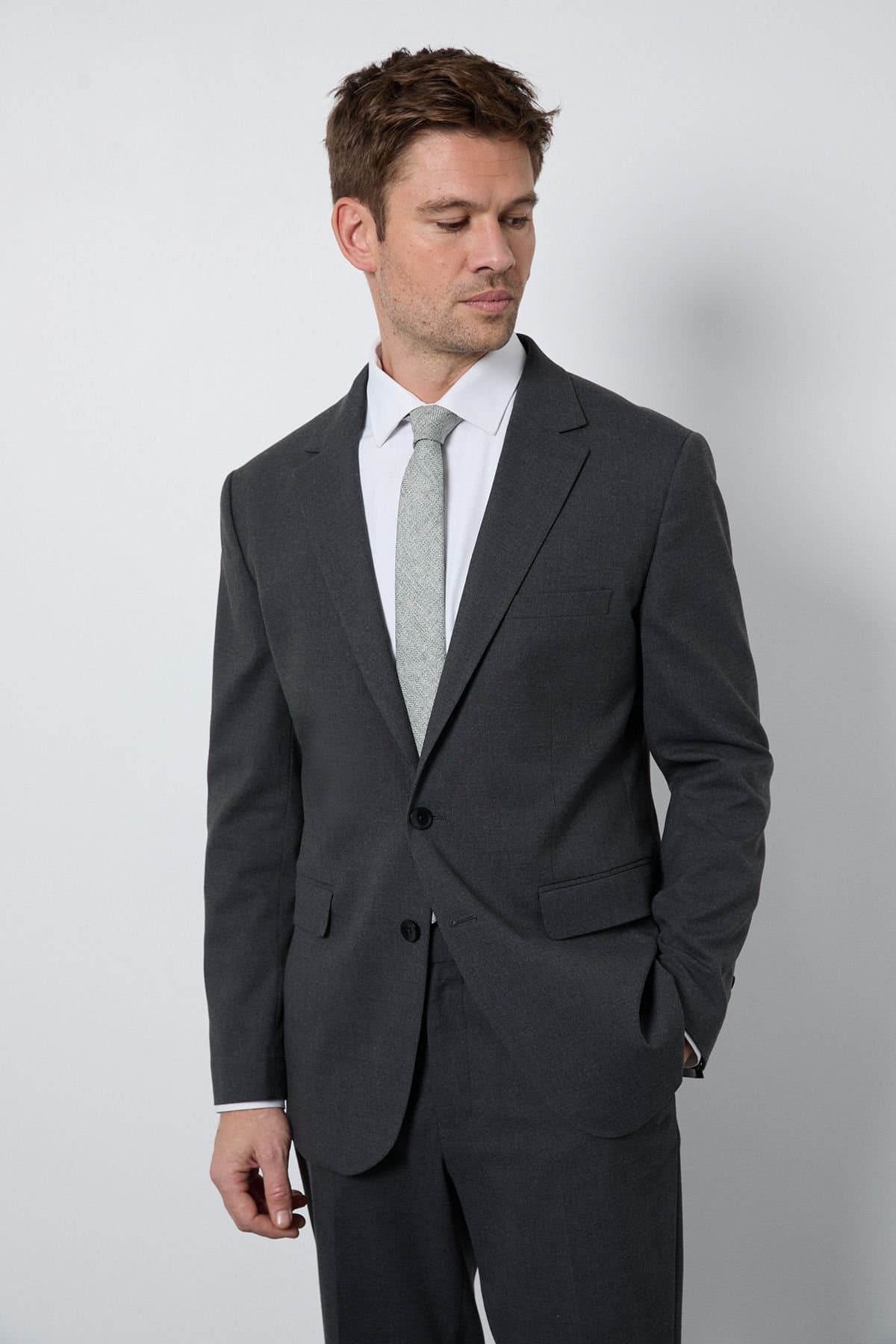 Burton Burton Men's Charcoal Regular Fit Suit Jacket