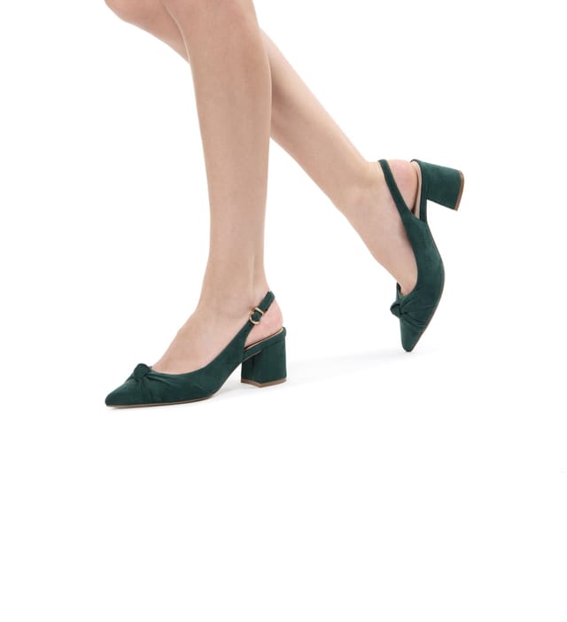 Paradox London Paradox London Women's Ilene' Block Heel Knot Detail Court Shoes in Dark Green - 2
