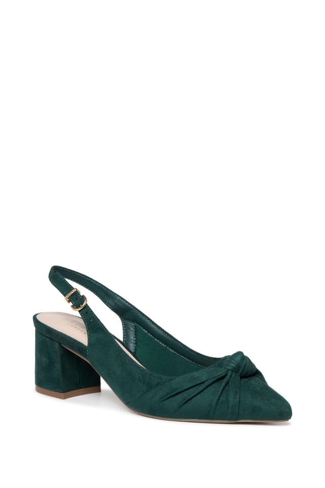 Paradox London Paradox London Women's Ilene' Block Heel Knot Detail Court Shoes in Dark Green - 3