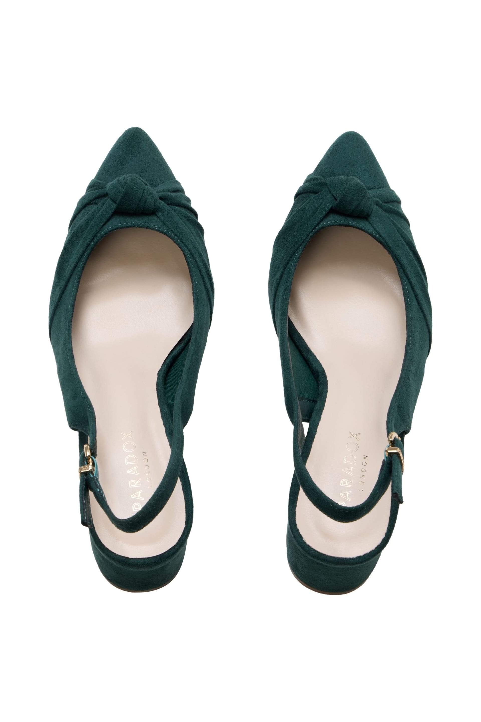 Paradox London Paradox London Women's Ilene' Block Heel Knot Detail Court Shoes in Dark Green - 4