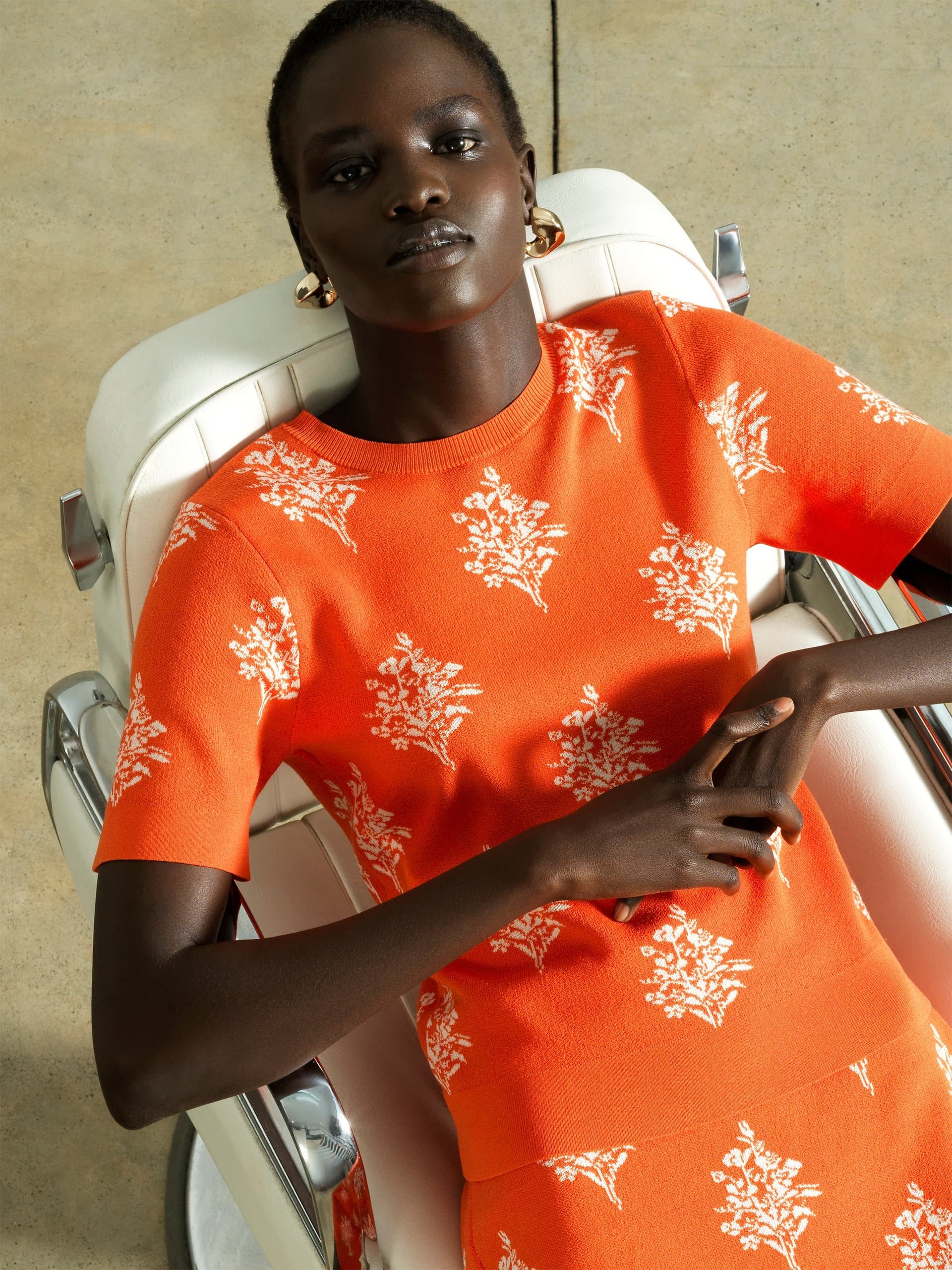 French Connection Imelda Ditsy Floral Knit Top Paradise Orange/Porcelain Cream