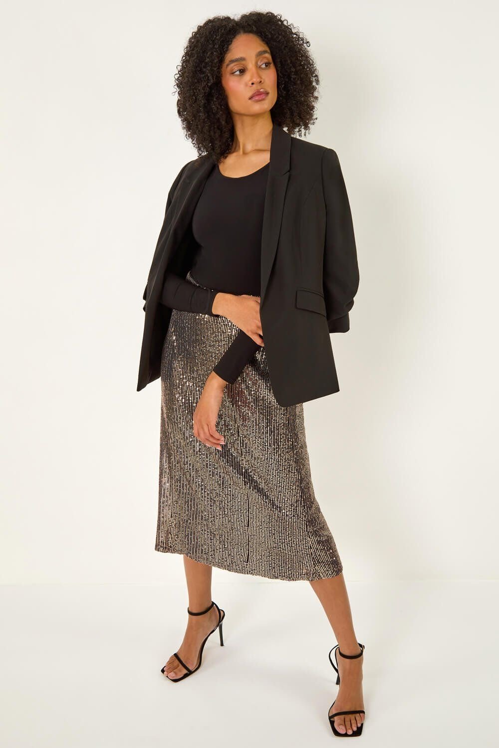 Roman Roman Women's Fluted Hem Sequin Skirt in Bronze - 2