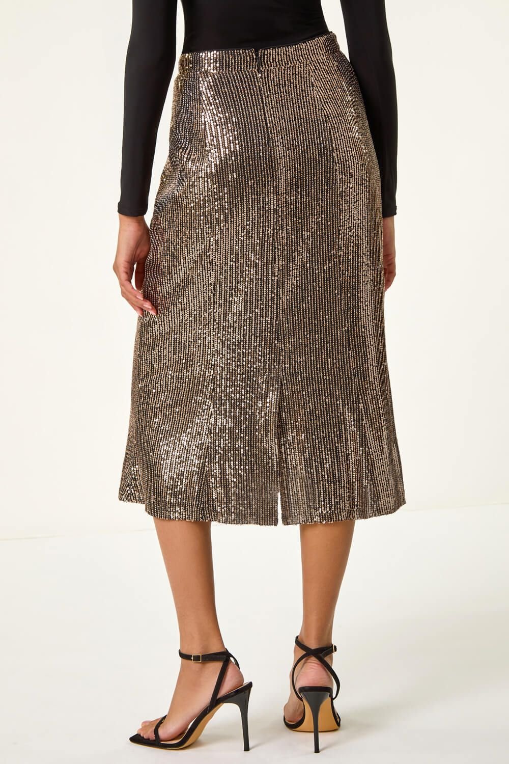 Roman Roman Women's Fluted Hem Sequin Skirt in Bronze - 4