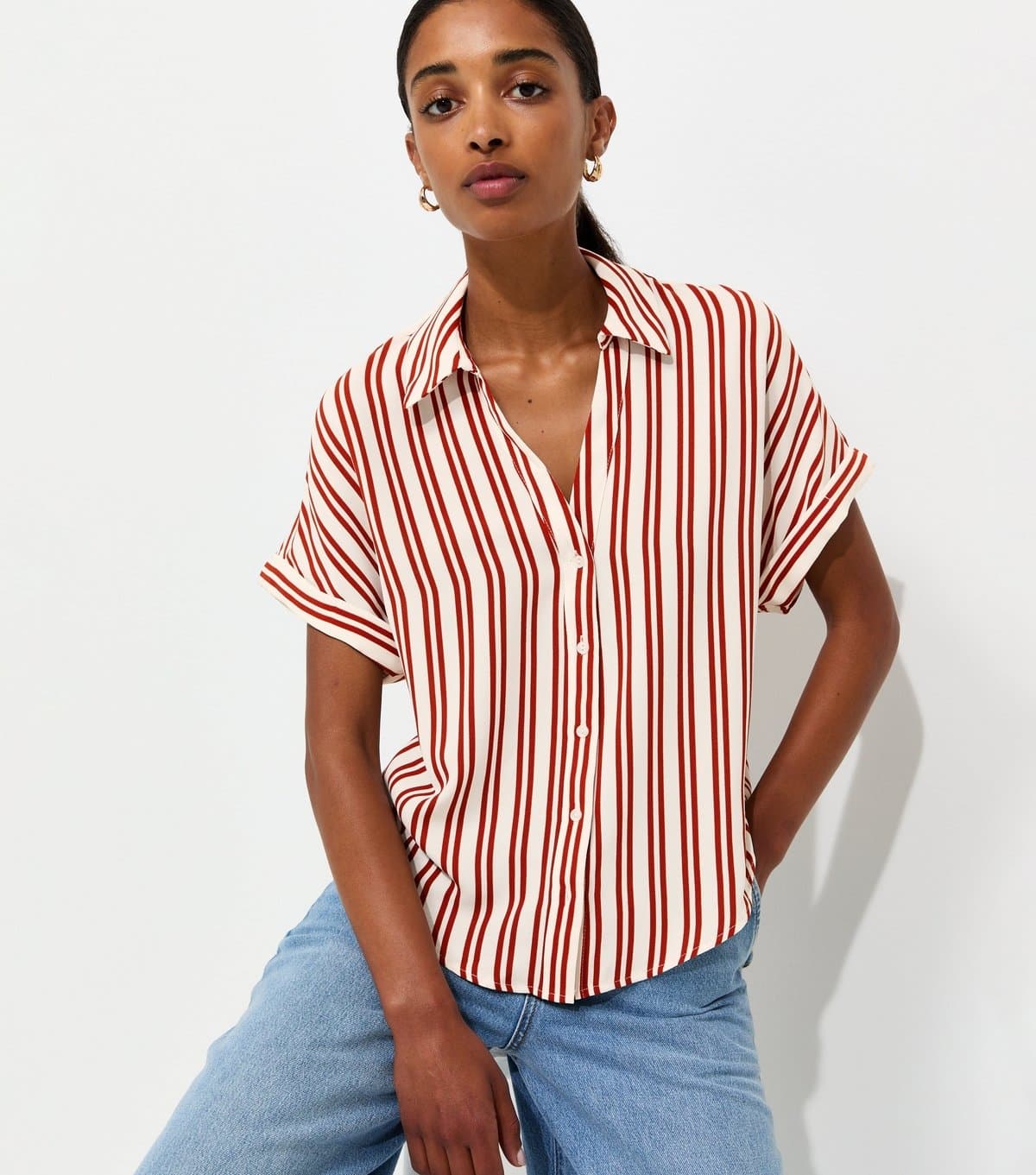 New Look Women's Brown Woven Striped Shirt New Look