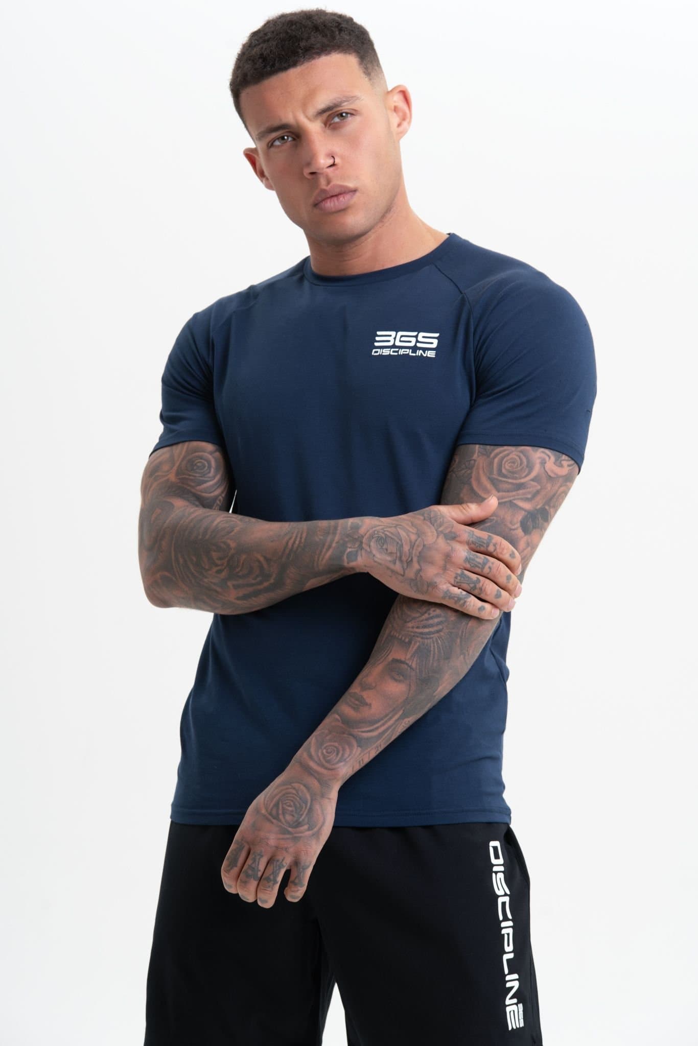 Discipline 365 Discipline 365 Men's Discipline Cotton Short Sleeve Fitness Gym Top with Logo Detail in Navy