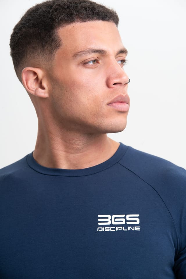 Discipline 365 Discipline 365 Men's Discipline Cotton Short Sleeve Fitness Gym Top with Logo Detail in Navy - 3