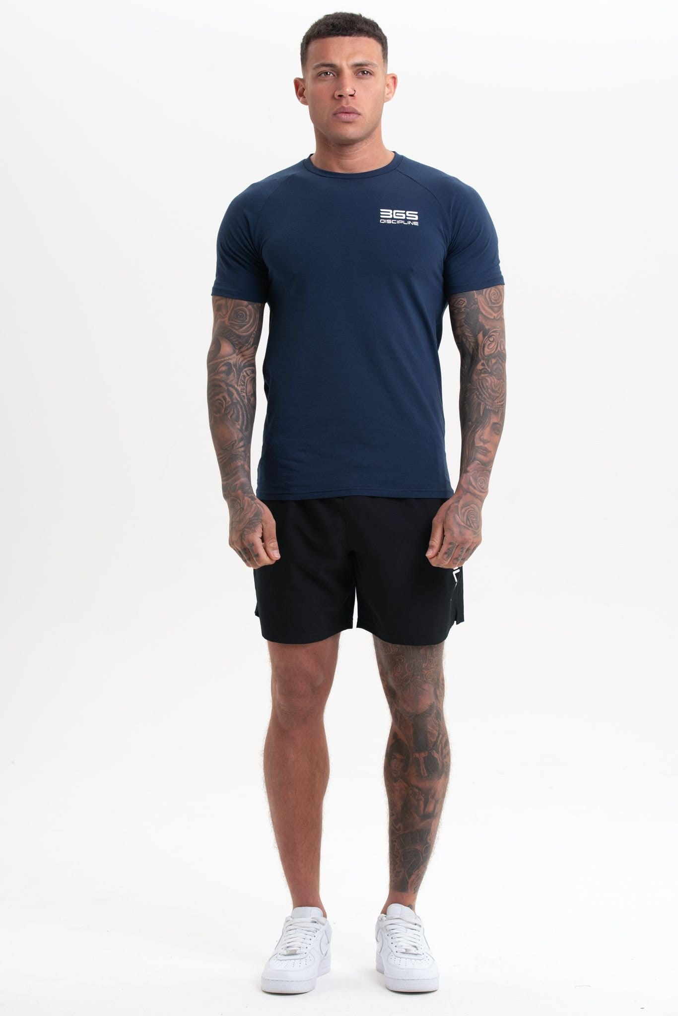 Discipline 365 Discipline 365 Men's Discipline Cotton Short Sleeve Fitness Gym Top with Logo Detail in Navy - 4