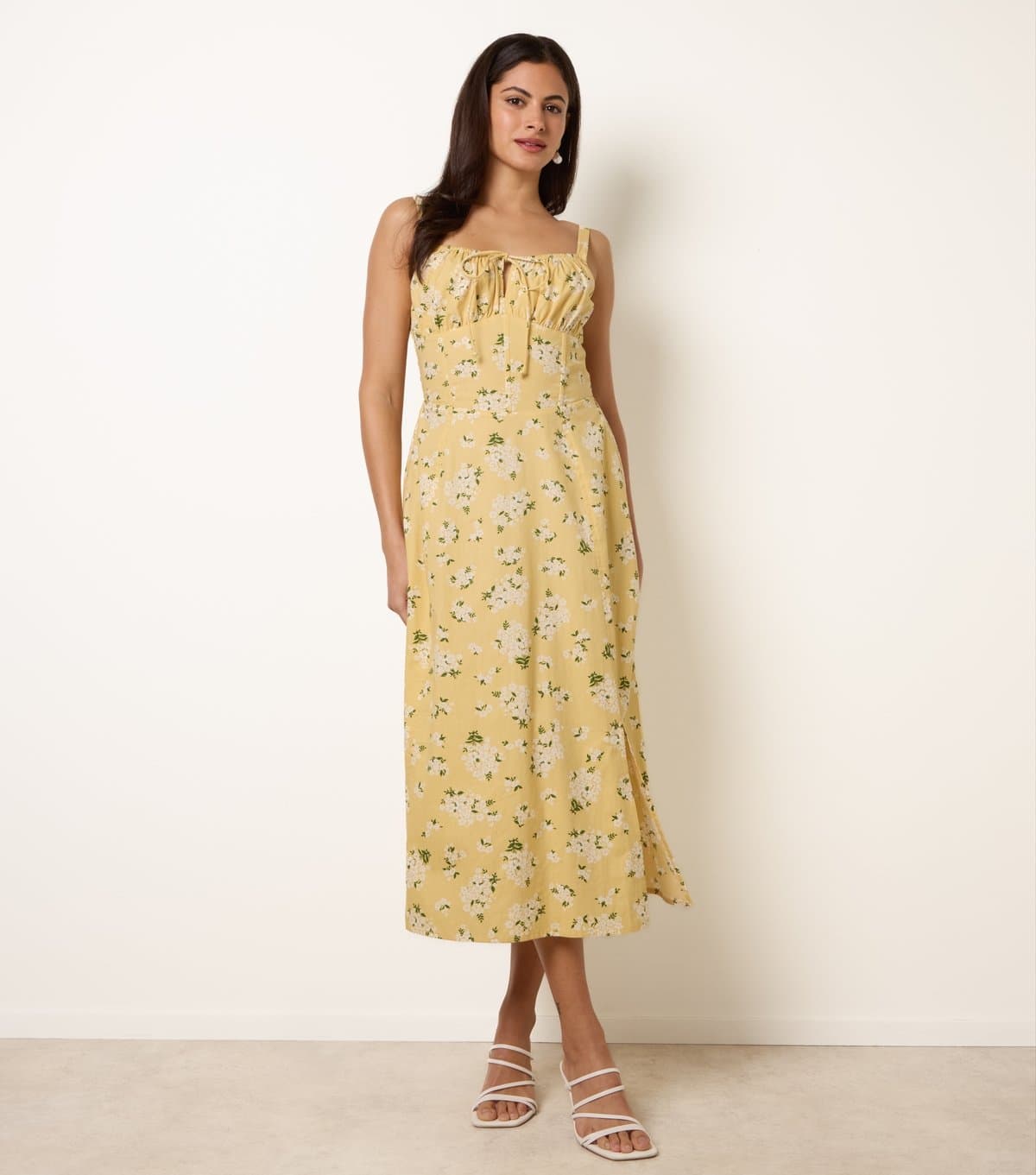 Blue Vanilla Women's Light Yellow Cotton Floral Midi Dress Blue Vanilla New Look