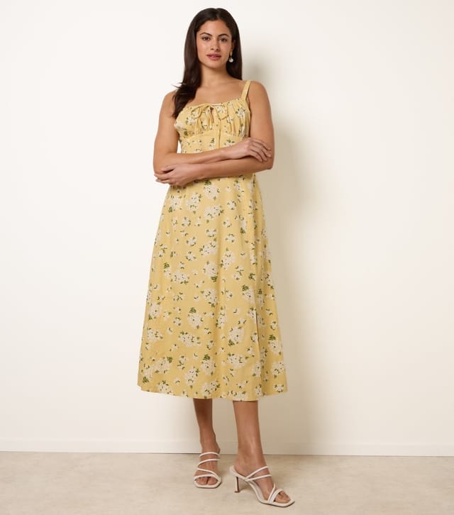 Blue Vanilla Women's Light Yellow Cotton Floral Midi Dress Blue Vanilla New Look - 3