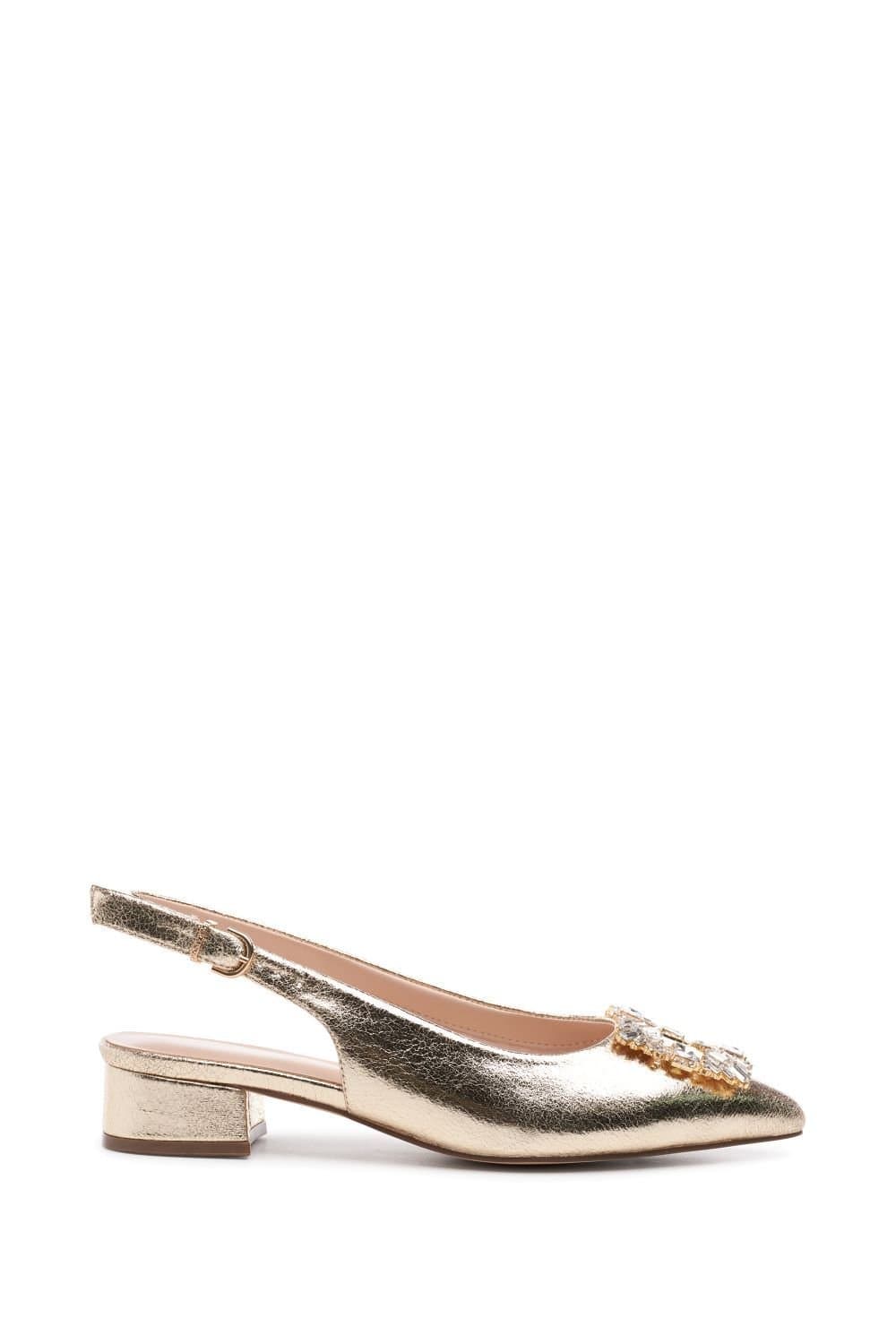 Paradox London Paradox London Women's 'Fortune' Wide Fit Low Heel Sling Backs in Metallic Gold