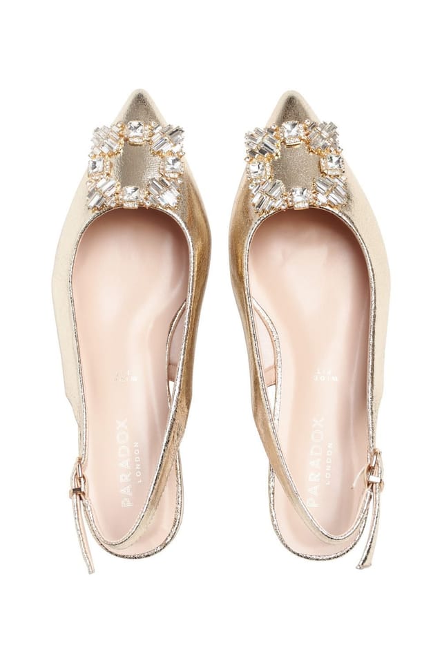 Paradox London Paradox London Women's 'Fortune' Wide Fit Low Heel Sling Backs in Metallic Gold - 3