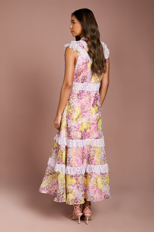 Coast Coast Women's Lace Trim Printed Georgette Midi Dress in Blush - 3