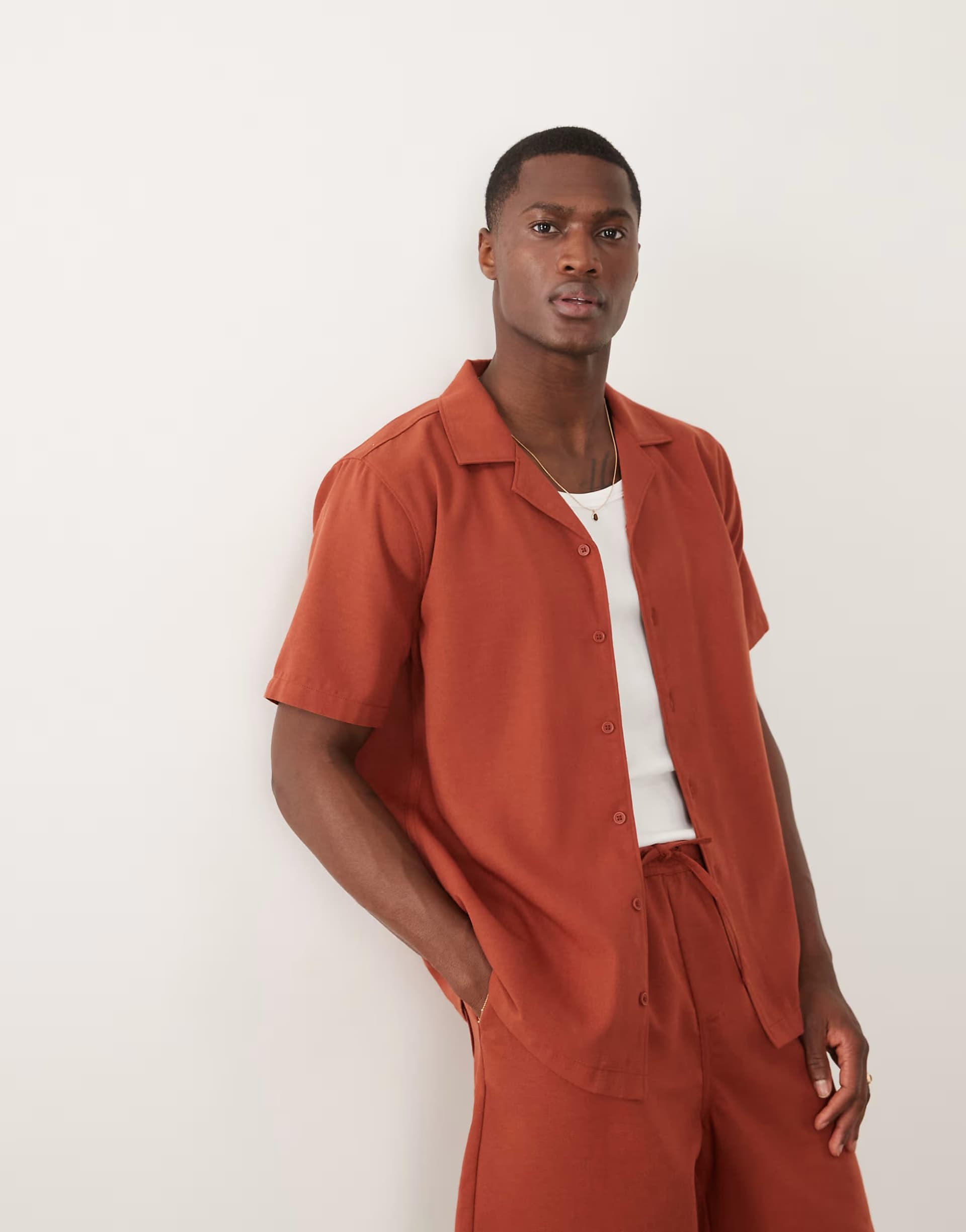 ASOS New Look co-ord linen look revere shirt in rust