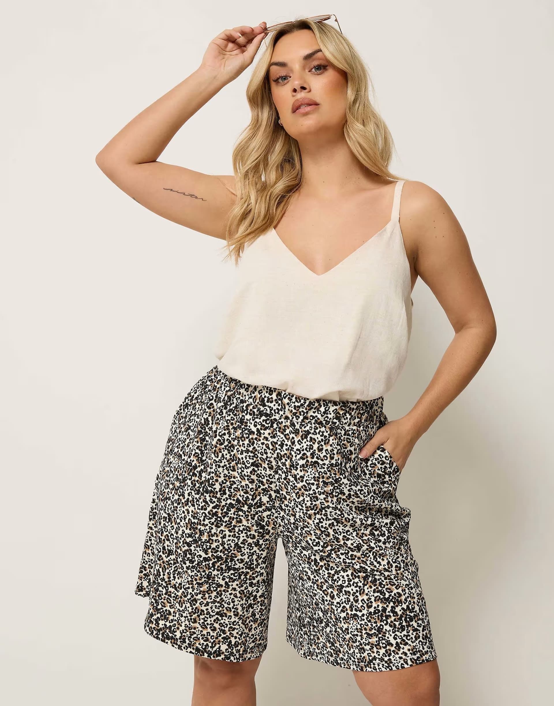 ASOS Yours Clothing Leopard textured shorts in brown