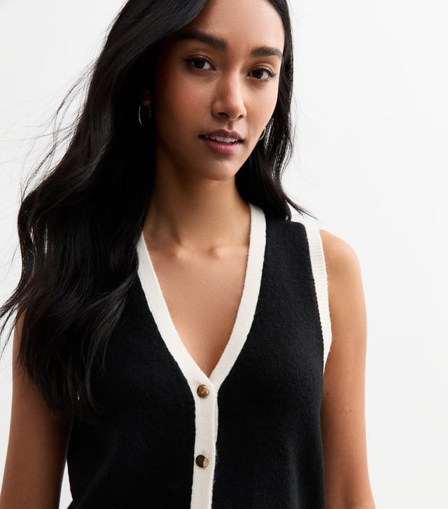 New Look Women's Black Contrast Trim Buttoned Vest New Look - 2