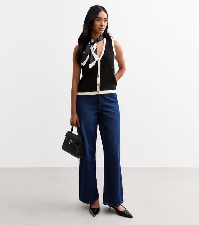 New Look Women's Black Contrast Trim Buttoned Vest New Look - 3