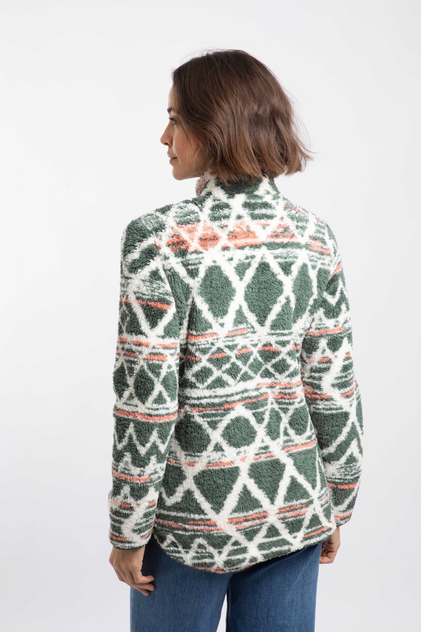 Weird Fish Weird Fish Women's Madeleine 1/4 Zip Printed Plush Fleece in Green - 4