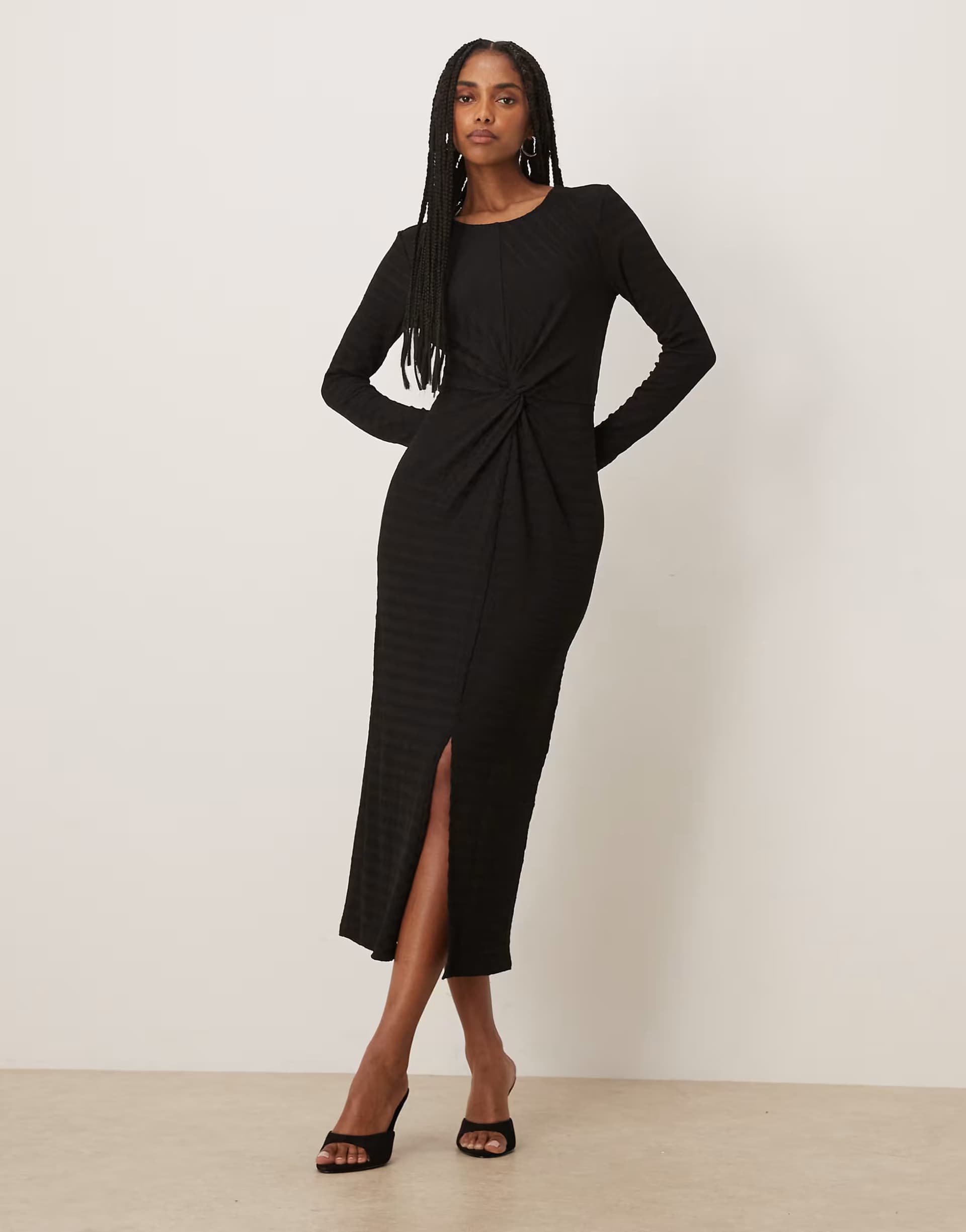 ASOS Vila textured midi dress with twist detail in black