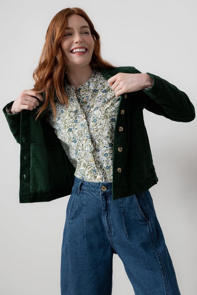 Lily & Me Lily & Me Women's Rene Stretch Jumbo Cord Jacket in Dark Green - 2
