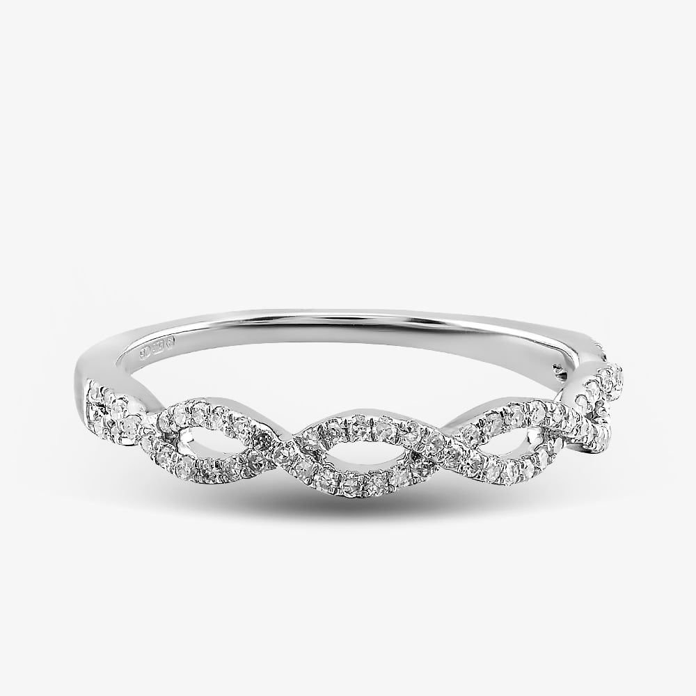 T.H.Baker T.H.Baker Women's 9ct White Gold 0.15ct Diamond Pave Open Wave Ring in Silver - 2