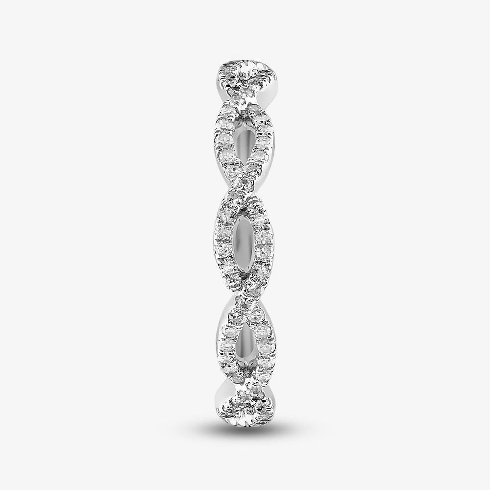 T.H.Baker T.H.Baker Women's 9ct White Gold 0.15ct Diamond Pave Open Wave Ring in Silver - 4