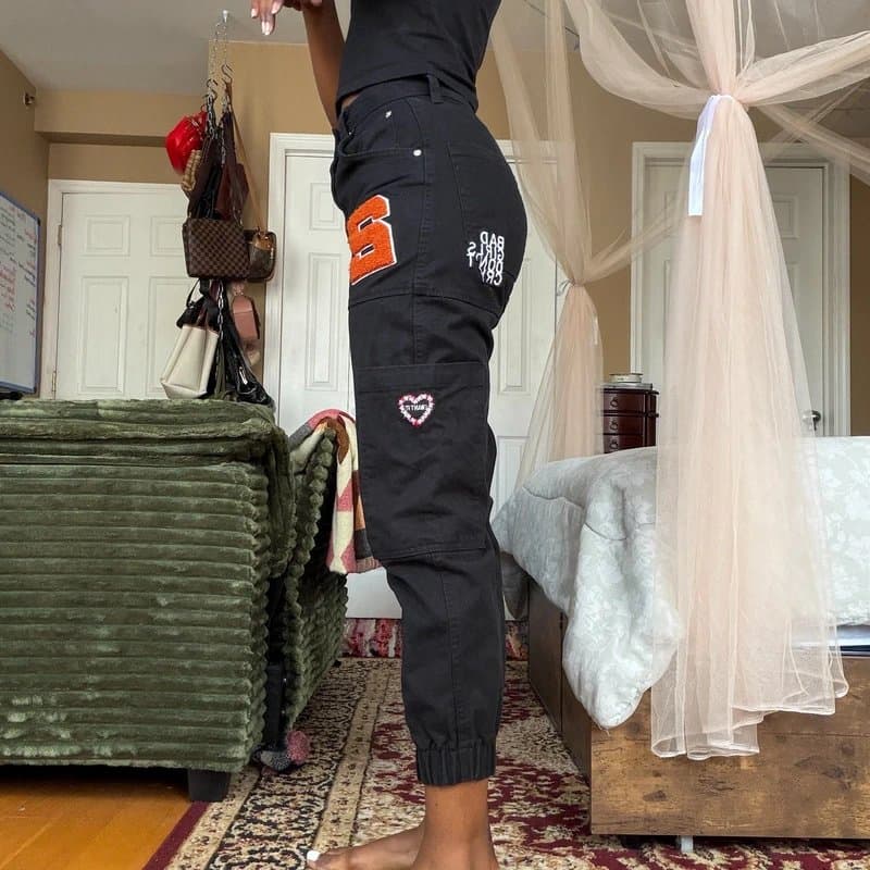 Bershka Bershka embroidered cargo joggers (Size: 2)