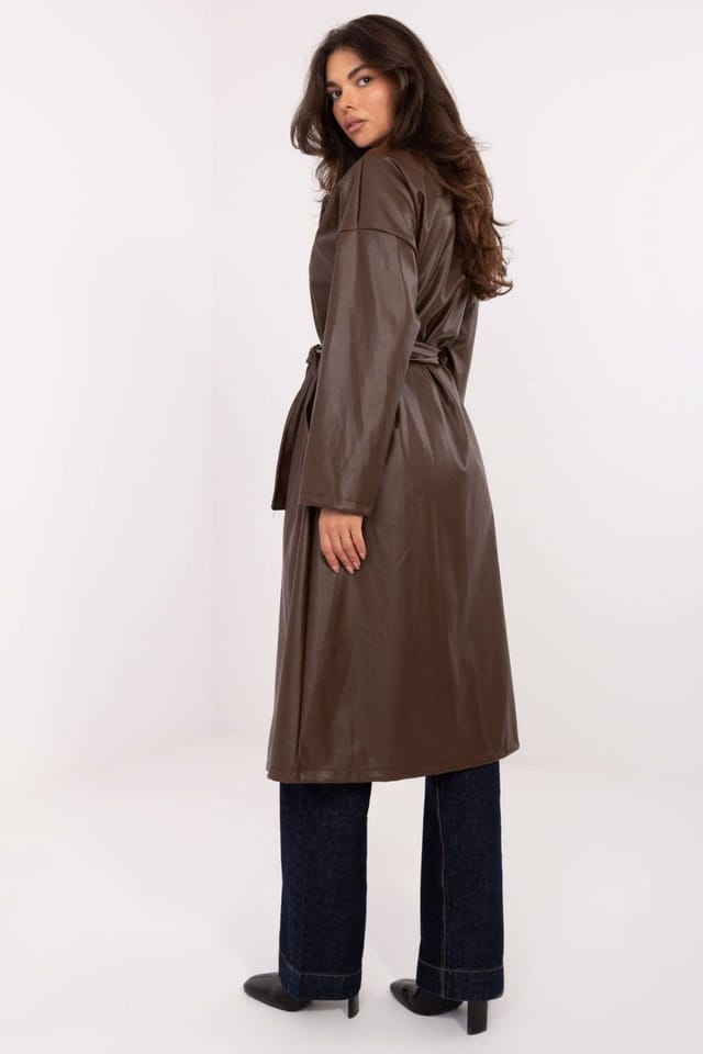 Love Lace Love Lace Women's Timeless Double Breasted Leather Style Coat in Brown - 3