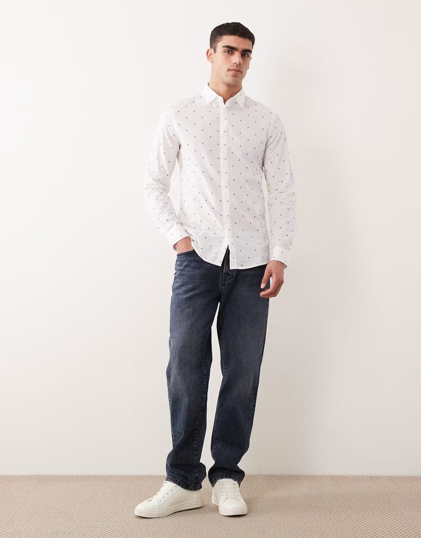ASOS Armani Exchange all over logo shirt logo in white - 1