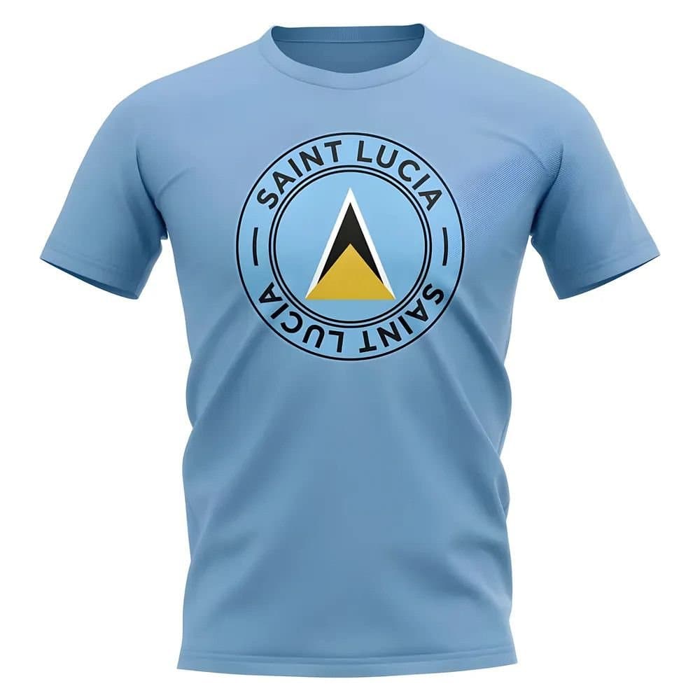 St Lucia St Lucia Men's Personalised Saint Lucia Football Badge T-Shirt Sky in Light Blue
