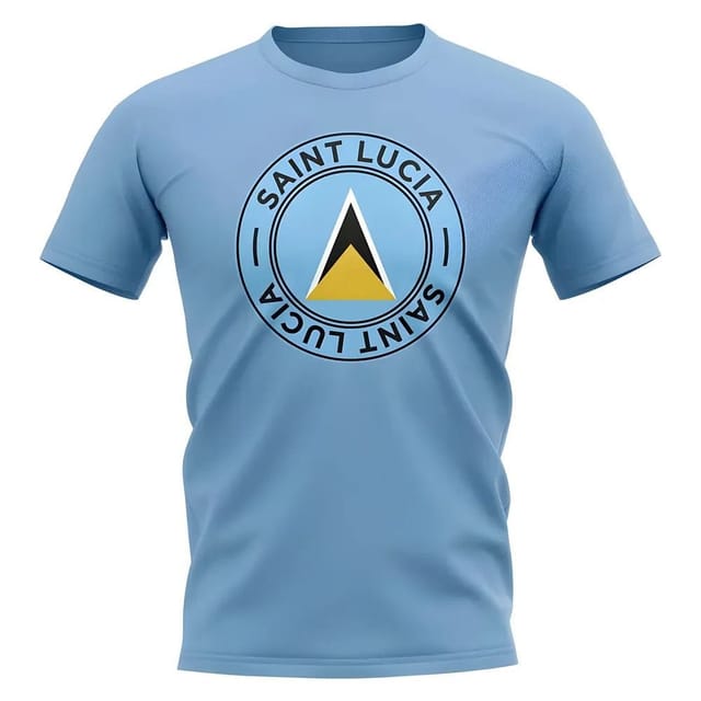 St Lucia St Lucia Men's Personalised Saint Lucia Football Badge T-Shirt Sky in Light Blue - 2