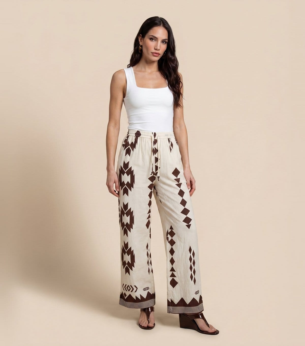 Urban Bliss Brown Geometric Print Wide Leg Trousers