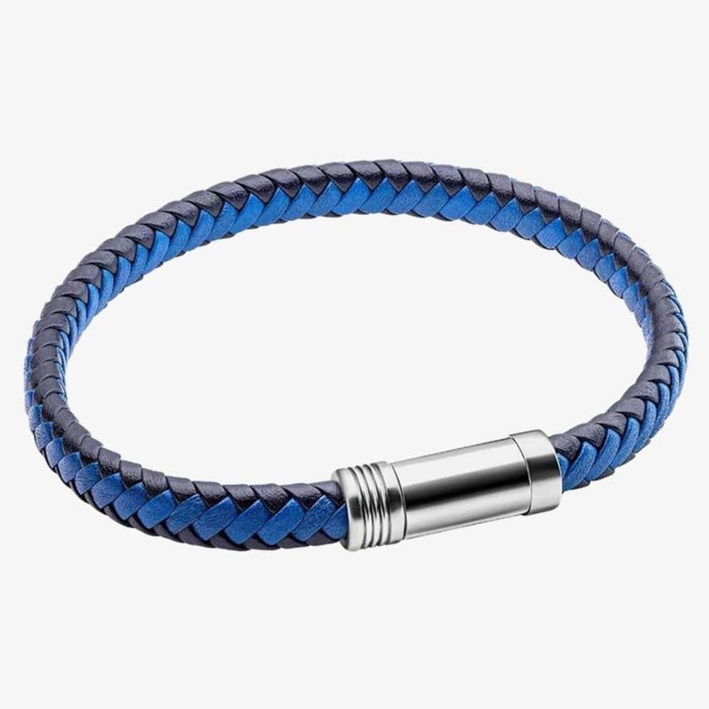 Fred Bennett Fred Bennett Men's Blue Leather & Stainless Steel Braided Bracelet B5275