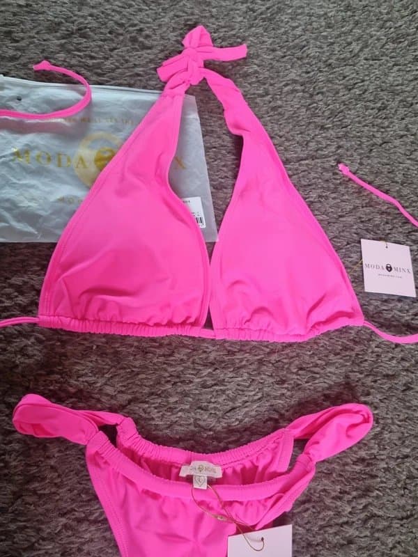 Moda Minx Moda Minx hot pink halter-neck bikini set size L