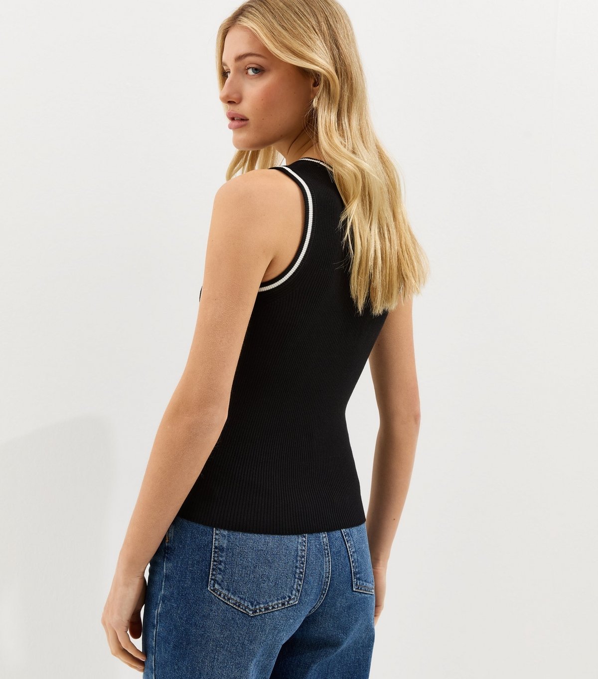 New Look Women's Black Ribbed Contrast Tipping Vest New Look - 4