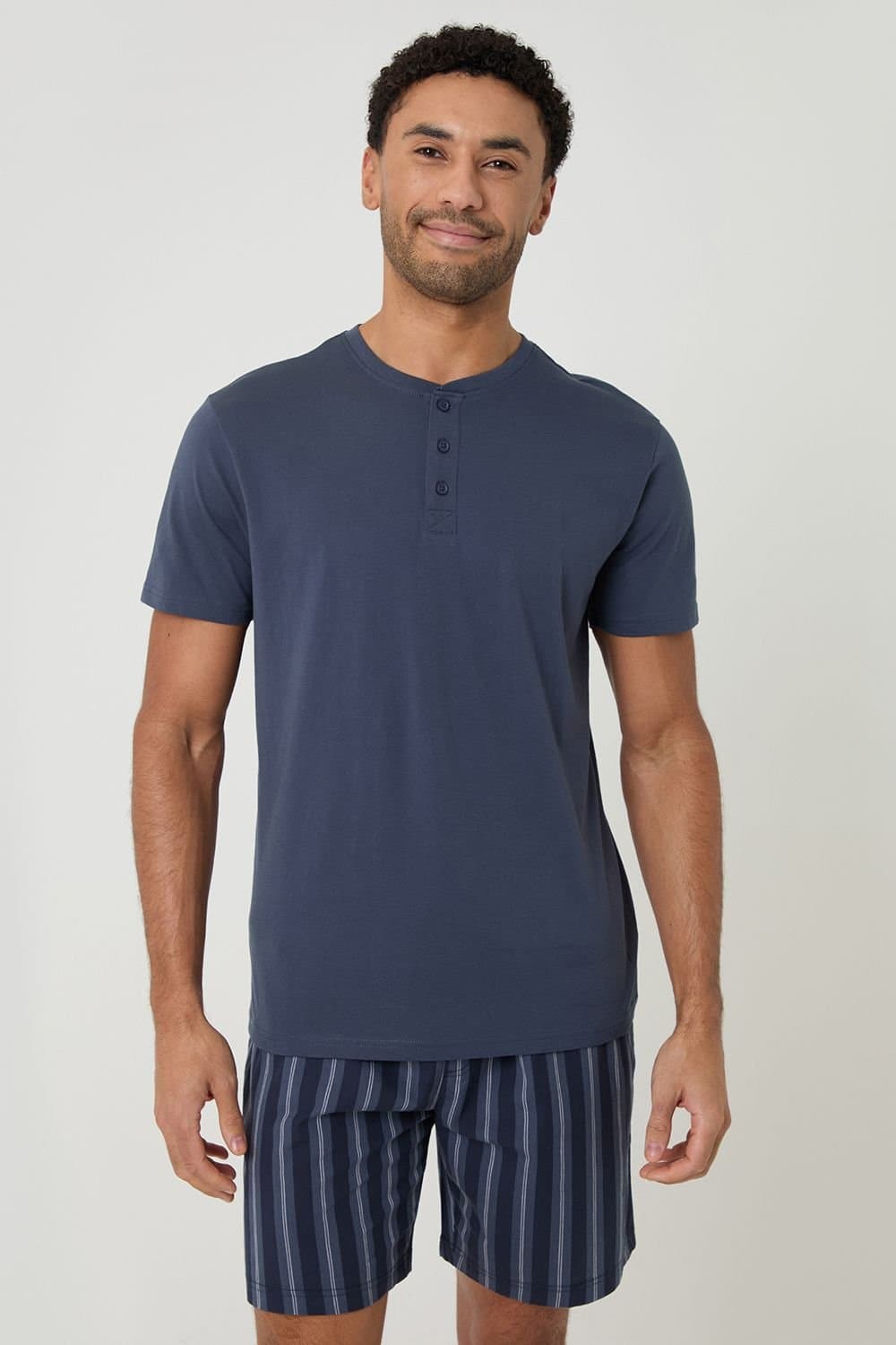 Threadbare Threadbare Men's Stripe Grandad Pyjama Set in Blue