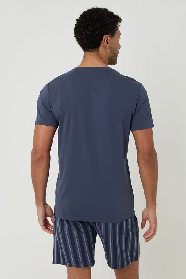 Threadbare Threadbare Men's Stripe Grandad Pyjama Set in Blue - 2