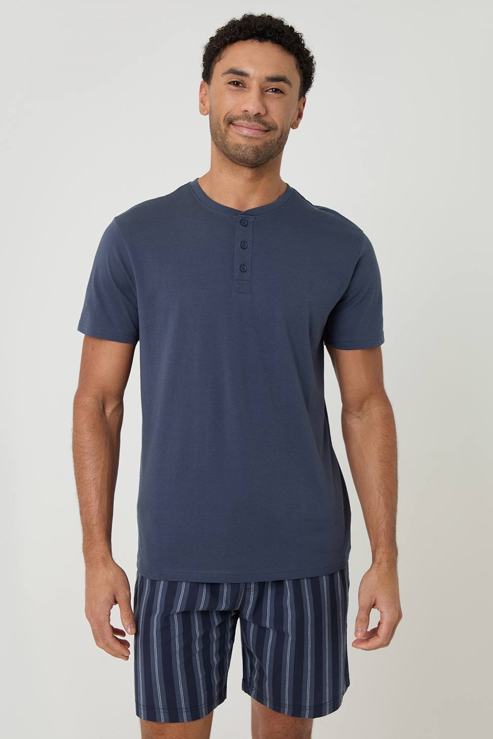 Threadbare Threadbare Men's Stripe Grandad Pyjama Set in Blue - 3