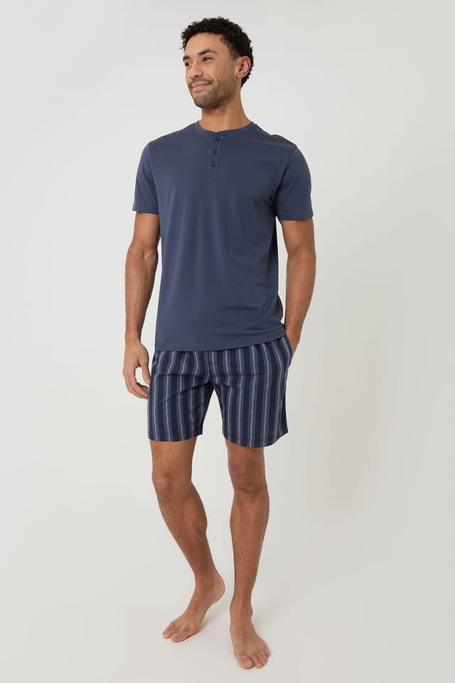 Threadbare Threadbare Men's Stripe Grandad Pyjama Set in Blue - 3