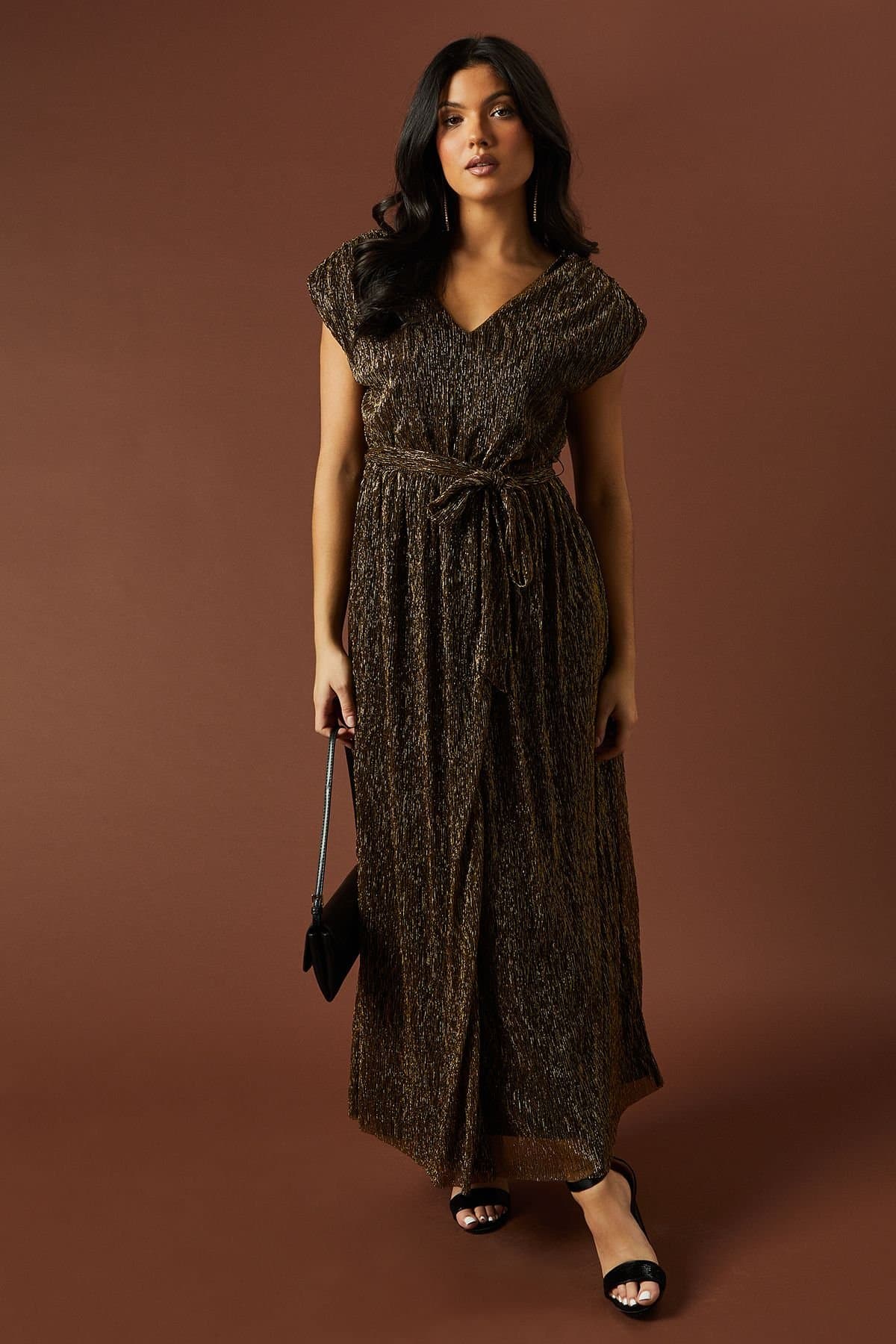 Oasis Oasis Gold Plisse Split Maxi Dress