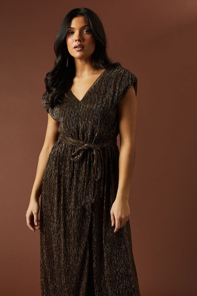 Oasis Oasis Women's Occasion Plisse Split Maxi Dress in Gold - 2