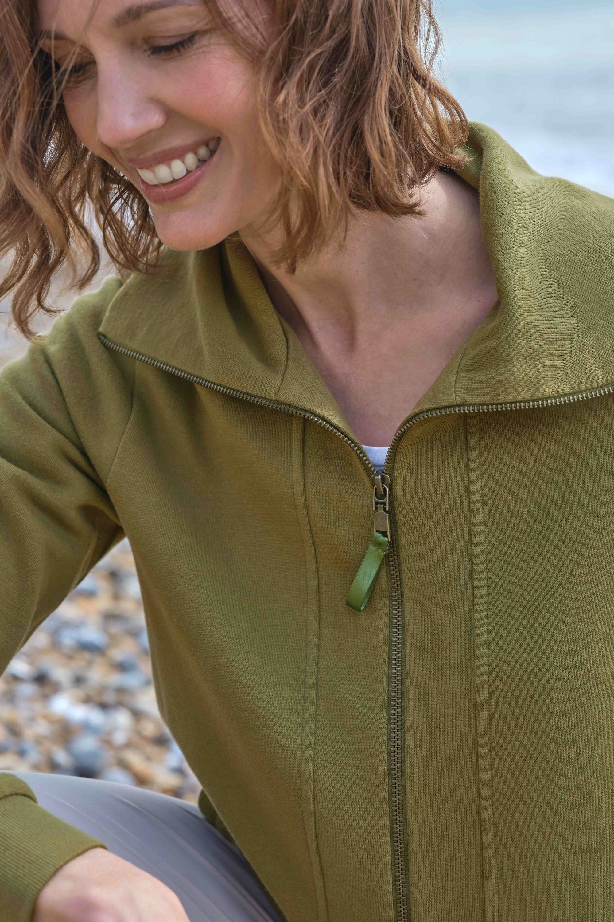 WoolOvers WoolOvers Women's Vitality Seam Detail Zip Through Sweatshirt in Olive - 3