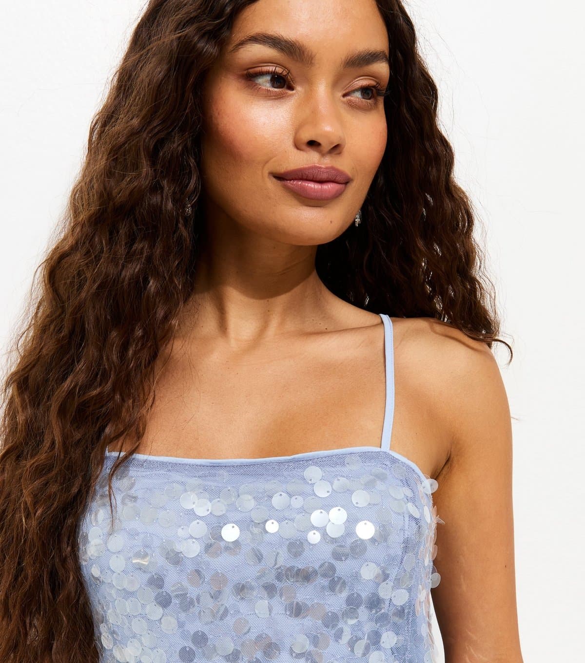 New Look Women's Petite Blue Sequinned Strappy Maxi Dress New Look