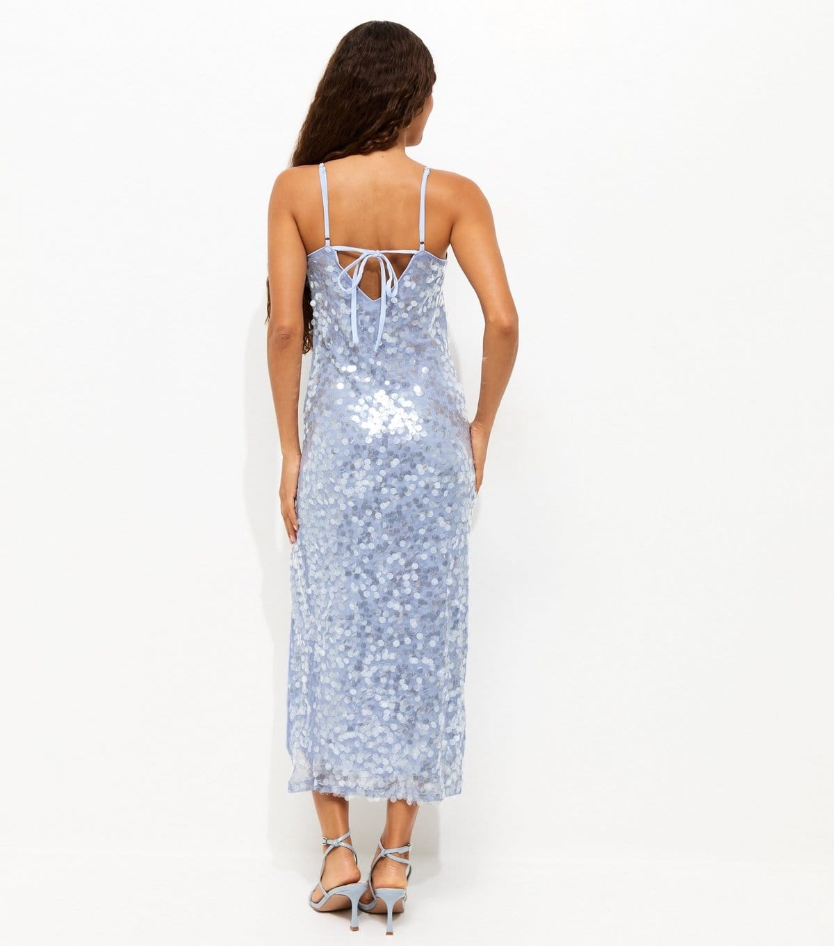 New Look Women's Petite Blue Sequinned Strappy Maxi Dress New Look - 4