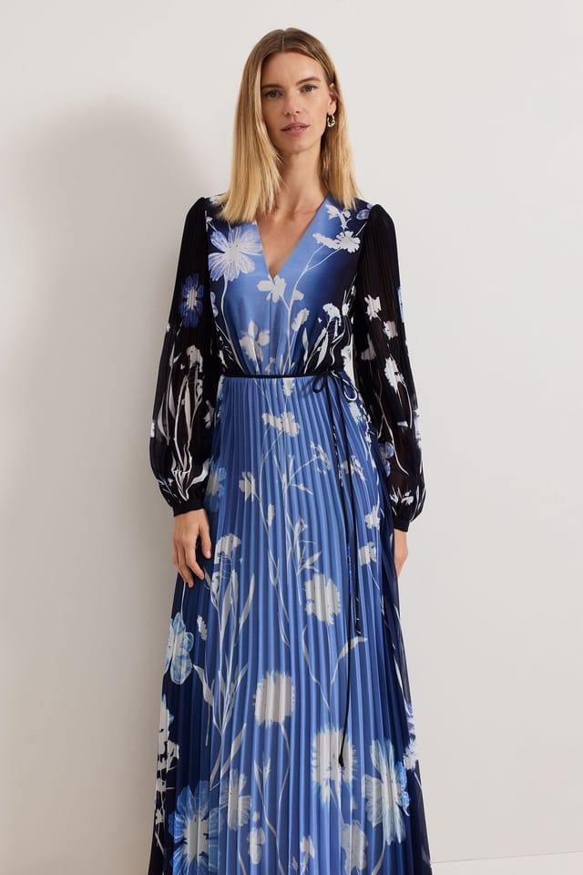Phase Eight Phase Eight Women's Annie Pleated Floral Maxi Dress in Bright Blue - 3