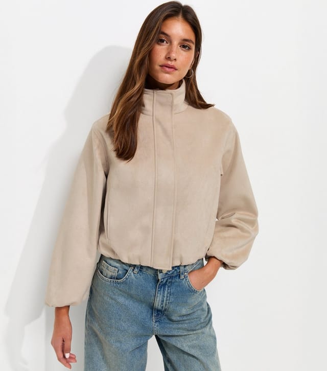 New Look Women's Stone Faux Suede Bubble Hem Jacket New Look - 2
