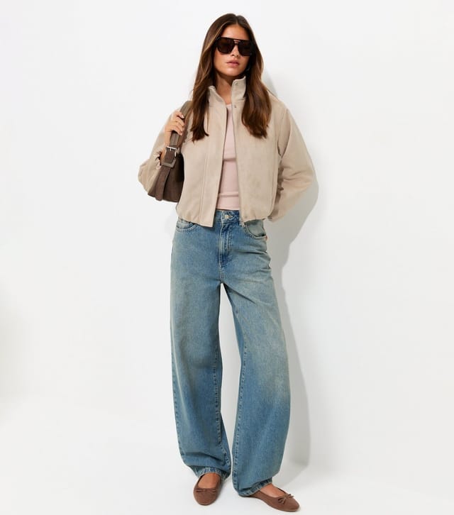 New Look Women's Stone Faux Suede Bubble Hem Jacket New Look - 3